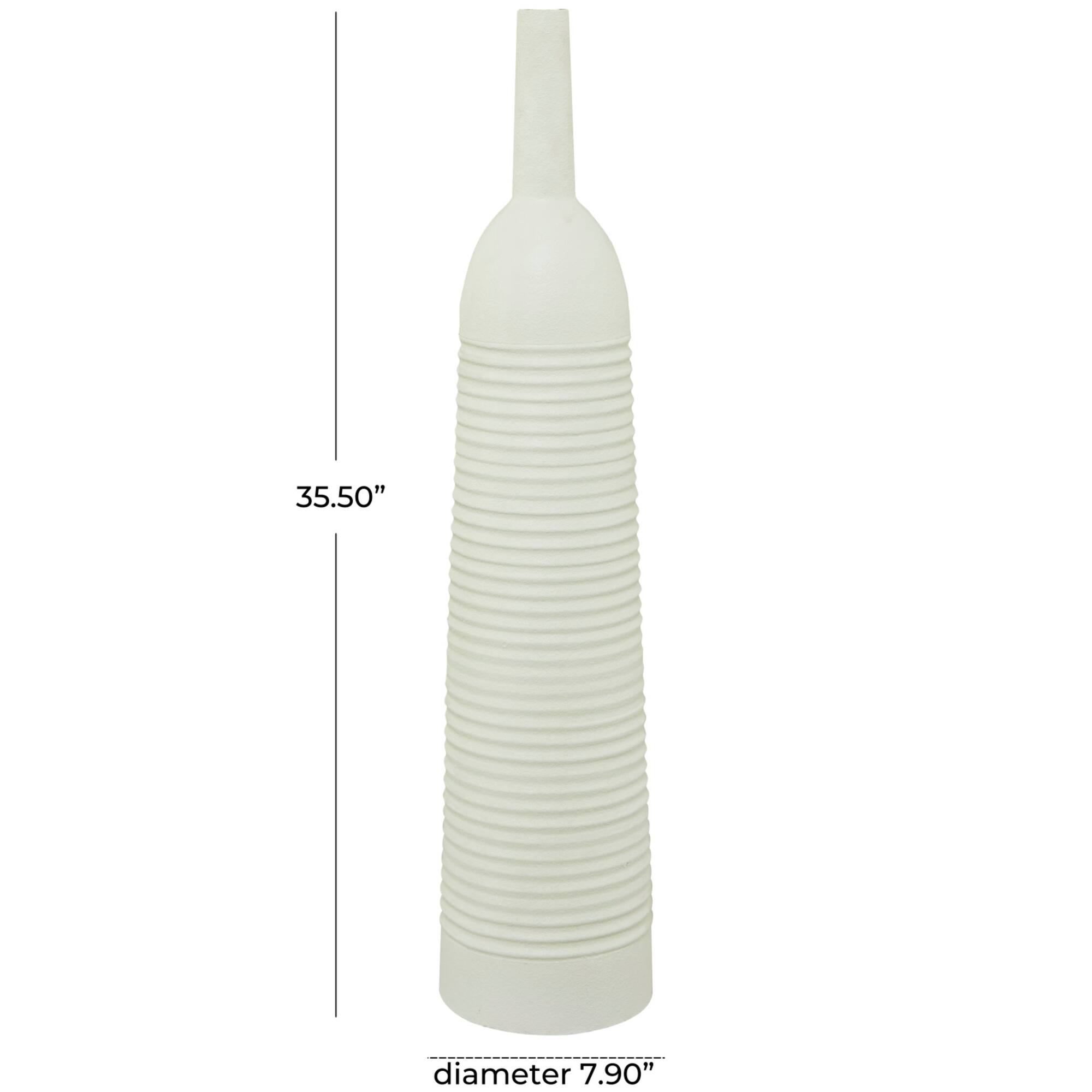White Metal Grooved Vase 8" x 8" x 36"